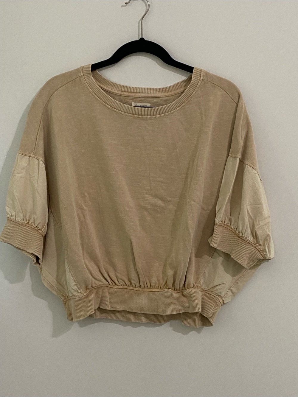 NEW! Pilcro/Anthropologie Two-Tone Beige Short Sleeve Pullover-L